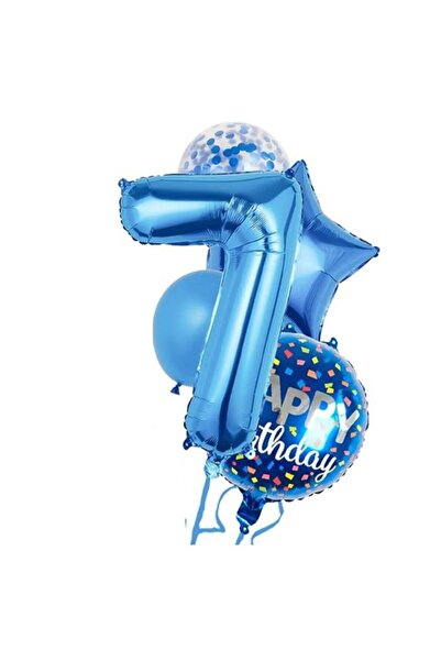 parti sürprizi Mavi 7 Yaş Happy Birthday Konfetili Balon Set