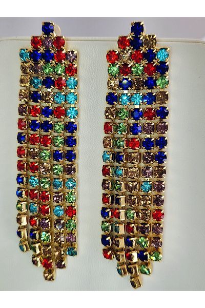 Eva Takı Stoned Dangle Colored Earrings