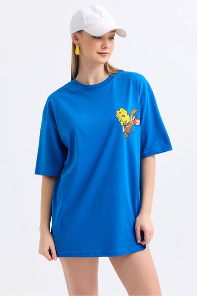 MD trend Tricou supradimensionat din bumbac cu imprimeu Jerry în față și spate pentru femei