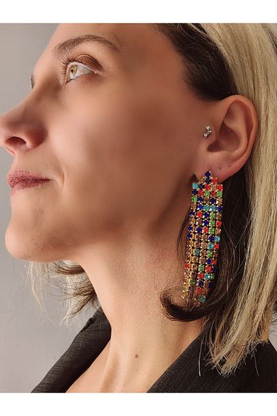 Eva Takı Stoned Dangle Colored Earrings