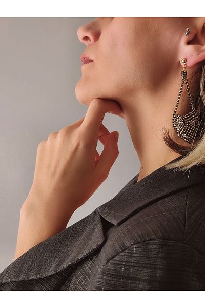 Eva Takı Copper Black Color Bohemian Authentic Earrings