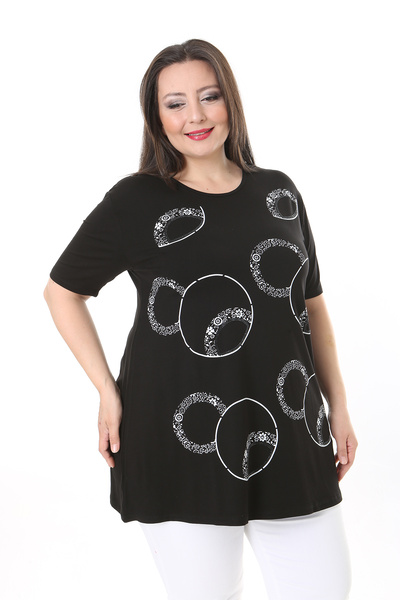 XL Modam WOMEN'S LARGE SIZE BLACK AND WHITE RING PATTERNED STONE PRINTED TUNIC