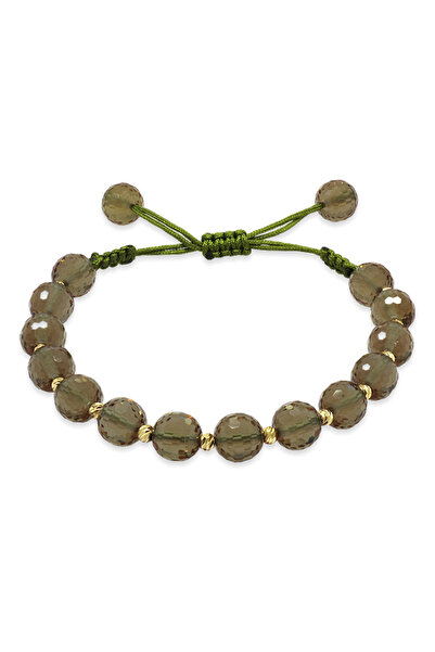 Tesbihane Macrame Braided Gold Color Dorica Ball Decorated Globe Cut Zultanite Stone Women's Bracelet