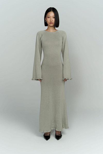 BOHEMAİ Angela Rückenfreies graues Strickkleid