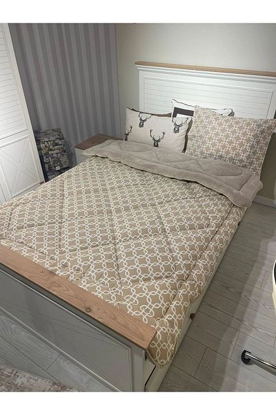 tekstildiyarı Beige Single Double Sided Welsoft Puffy Quilt Set