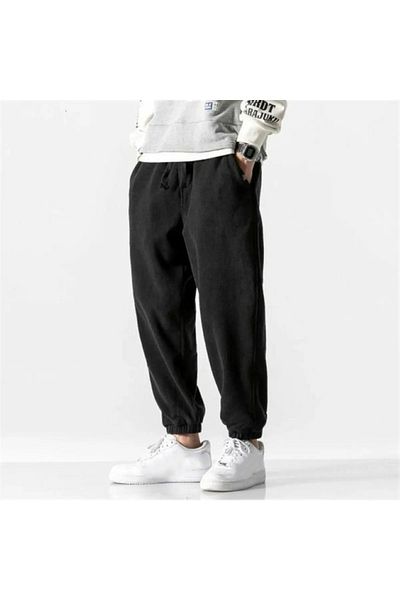 JustBS Plus Size Men's Two Thread Seasonal Comfortable Fit Rubber Leg Black Sweatpants