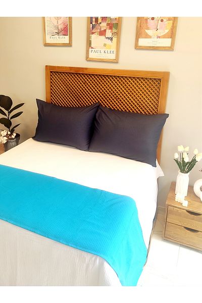 CollessiaHome 50x190 cm Husa Blue Bed Runner - 100% Bumbac