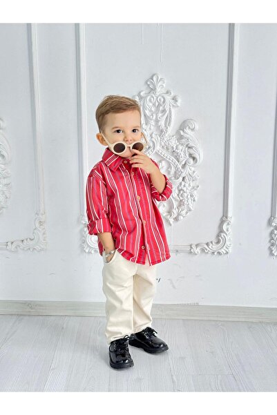 bohemiankids baby wear Yeni Kırmızı Üst Krem Pantolon Klasik Takım