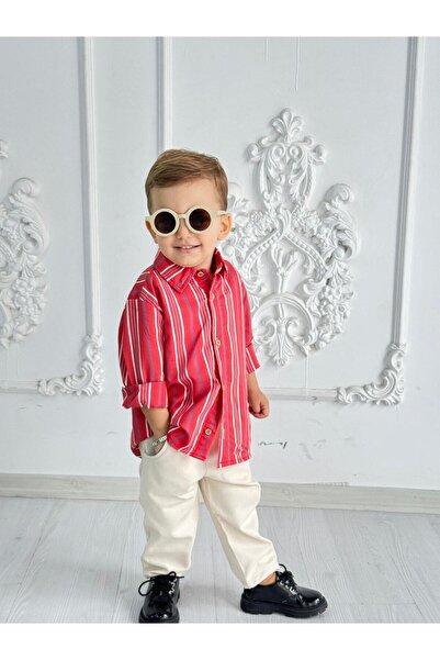 bohemiankids baby wear Yeni Kırmızı Üst Krem Pantolon Klasik Takım