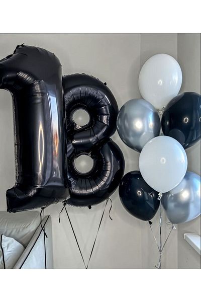 MERİ PARTİ 18 YEARS OLD BIRTHDAY FOIL BALLOON ADULT BIRTHDAY LATEX BALLOON BLACK FIGURE BALLOON