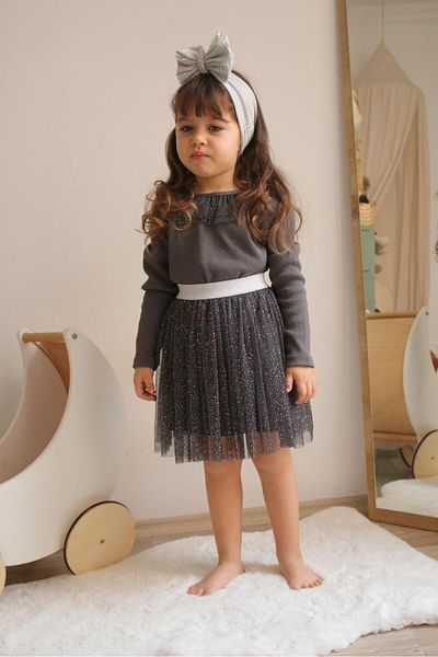 MİNİKO KİDS GIRL'S SILVERY TUTU SKIRT COLLAR BADILI DOUBLE SET