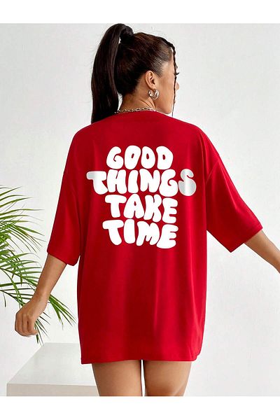 Revasser Unisex γυναικείο/ανδρικό μπλουζάκι GOOD πολύχρωμο με στάμπα, Oversize, βαμβακερό λαιμό, χτενισμένο βαμβακερό μπλουζάκι