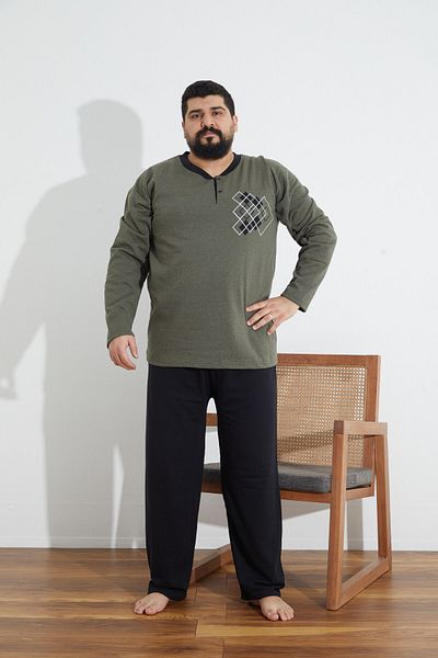 Ayans Pijama Σετ πιτζάμες με μακρυμάνικο Battal Μεγάλο Μέγεθος Δύο Κλωστές (χοντρό).