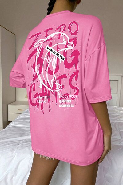 MODAGEN Tricou oversize cu imprimeu, unisex, roz, cu decolteu