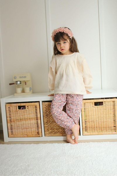 MİNİKO KİDS GIRL'S MUSLIN FABRIC PATTERNED TROUSERS DOUBLE SET