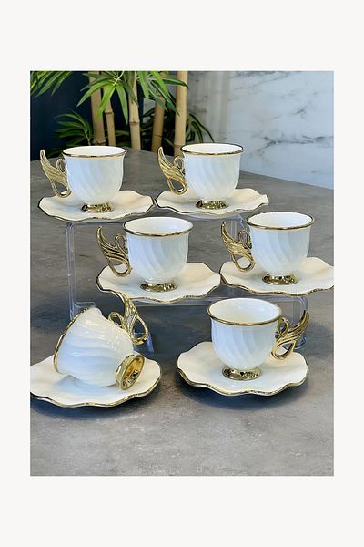 ACAR Luxury Porcelain Jade 6-Piece Cup Set Gold