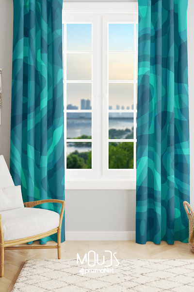 Moud's Светлосиня вълнообразна велурена завеса за хол, за хол, щампована допъ...