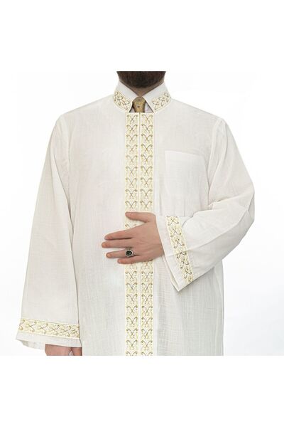İkranur Tam Yazlık Hanif Cübbe Krem Ince Kumaş