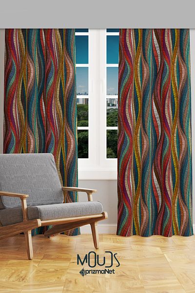 Moud's Colorful Striped Carpet Patterned Suede Living Room Hall Background Curtain Extrafor Drawstring 2 Sash PRD-1006