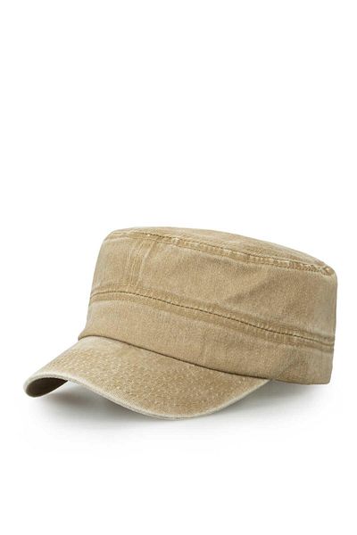 PERLOTUS Castro Style Washed Fabric 100% Cotton Hat Cream