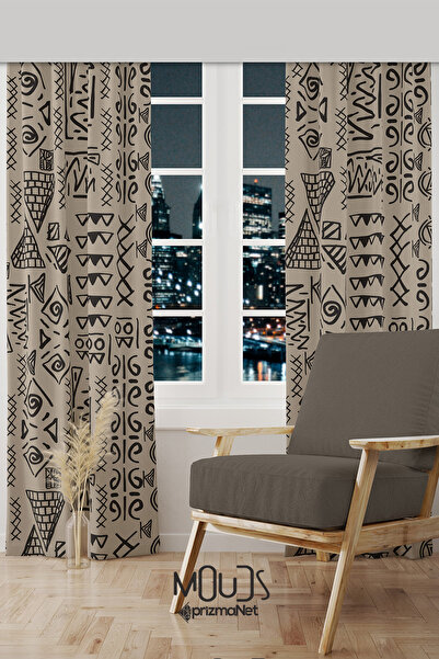 Moud's Egypt Desenli Süet Oturma Odası Salon Fon Perde Dijital Baskılı Ekstra...