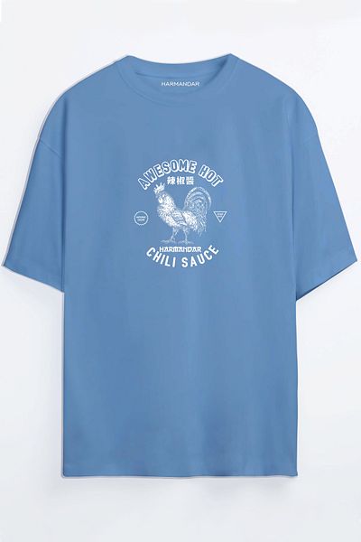 Harmandar Chili Sauce Printed Unisex Μαύρο - Πορτοκαλί - Μπεζ Oversize T-shirt