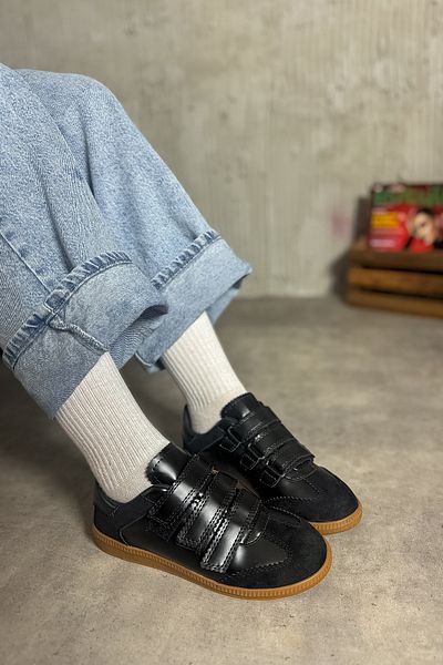 SHOEBELLAS Pantofi de damă Cırry, piele neagră, din piele întoarsă, cu velcro