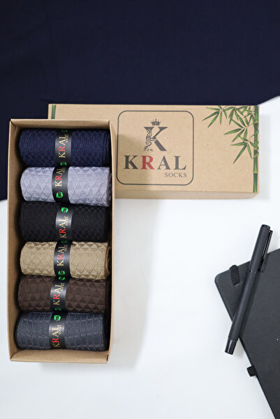 KRAL SOCKS Дълги бамбукови чорапи (6 чифта) Висококачествени летни безшевни парфюмирани мъжки чорапи в подаръчна кутия