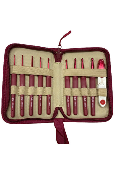 EleganTShoP Elegant Red Çantalı Ergonomik Silikon Tığ Seti FW1