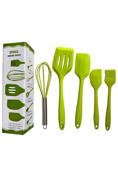 2B Bazaar 5-Piece Kitchen Set Fireproof Non-Stick Kitchen Pastry Silicone Egg Brush Spoon Beater Holder Set