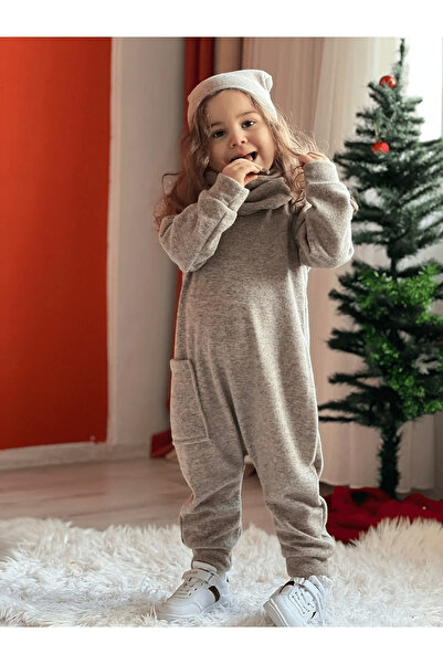 Ares Kids Fashion Unisex Gray Jumpsuit with Beanie Neck Collar Children's and Baby Clothing for Holiday and Special Daily Comfortable