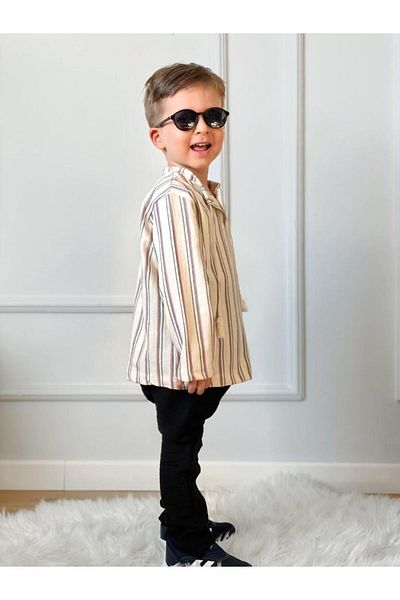 Ares Kids Fashion Unisex Set Light Cream Color Shirt And Black Pants Baby And Children's Clothing Eid Girl Boy Stylish