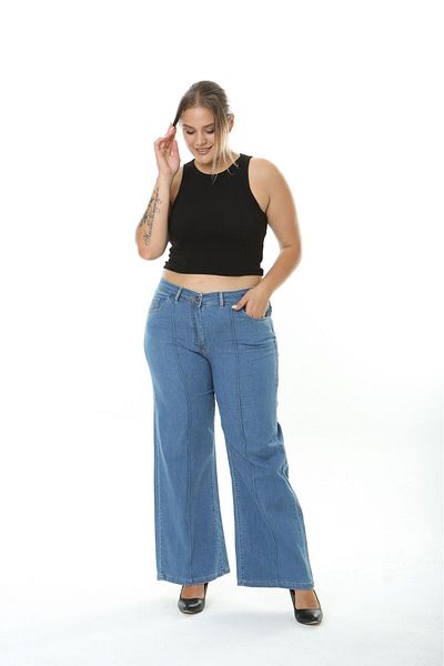Butik Nilyam Women's Plus Size Palazzo Trousers 24040 Blue