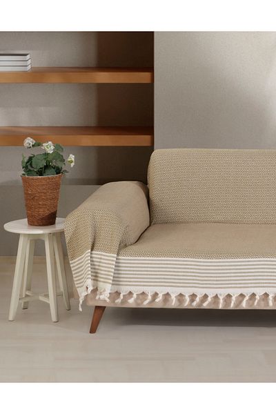Lux Touch غطاء أريكة بيرجاما بأذرع خردل مقاس 180 × 300 سم غطاء ديوان ديوان