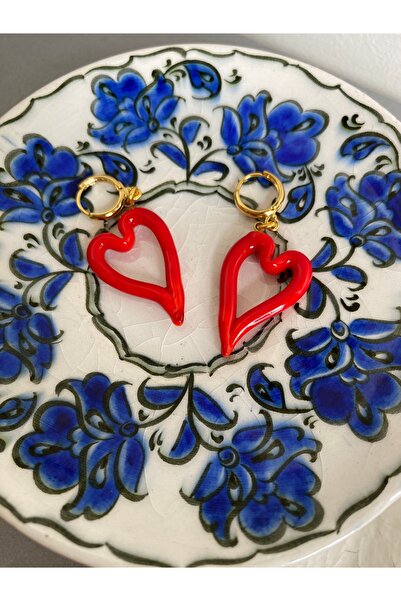 ATELİERGONCA EL YAPIMI MURANO CAM KALP KÜPE