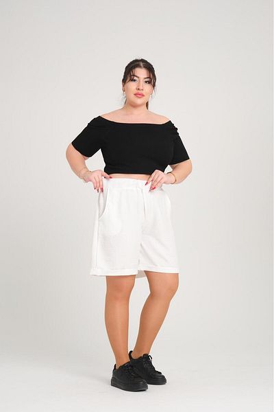 Butik Nilyam Women's Large Size Elastic Waist Linen Capri 24060