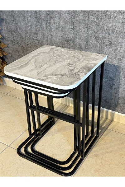 ASLANSTORE 3'lü zigon C sehpa siyah metal