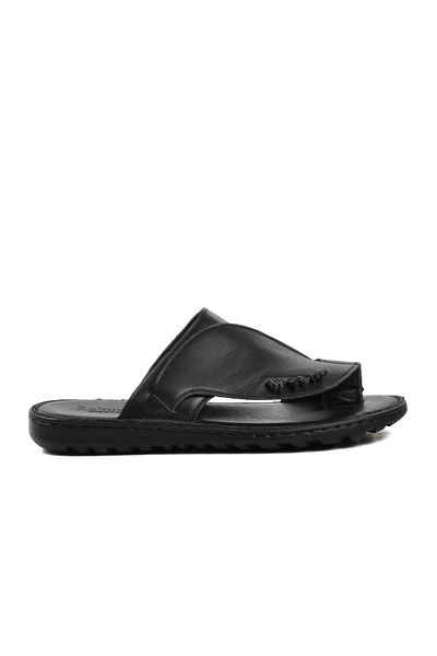 AYAKMOD Sekurlet 7002 Large Size Genuine Leather Black Men's Slippers