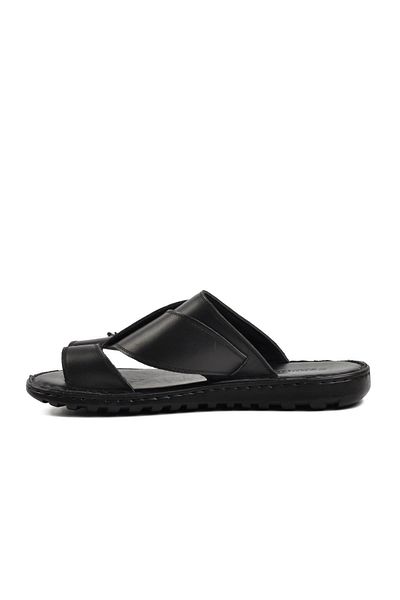 AYAKMOD Sekurlet 7002 Large Size Genuine Leather Black Men's Slippers