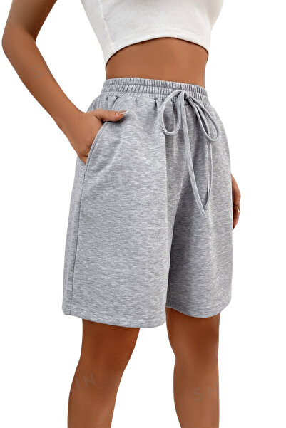 NAKRUF Gri Düz Renk Kadın Regular Şort