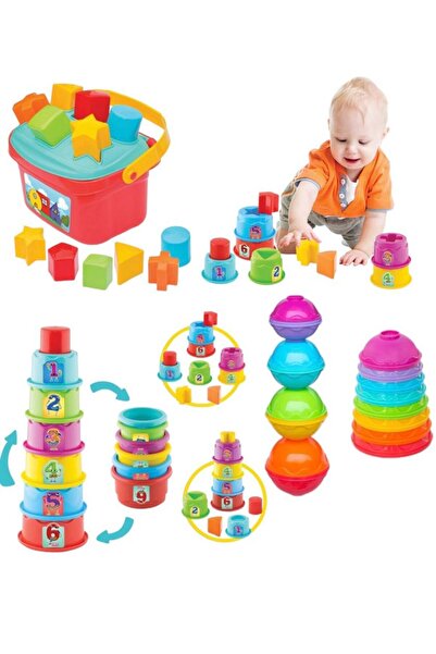 A-T AYZE-TRENDY BEBEK AKTİVİTE SİLİNDİR KULE BULTAK SEPETLİ BULTAK KOVA VE KAPAK BULTAK 3 LÜ SET OYUNCAK