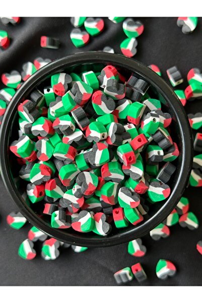 Bijumix Aksesuar 25 Adet 10 mm Filistin Bayrak Kalp Figürlü Polimer Kil Fimo ...