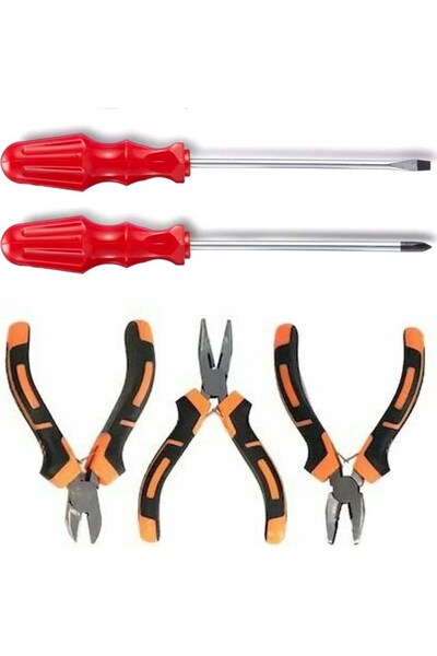 BarkoFix 5 Li Set Mini Pense Seti Yan Keski Kargaburun Düz ve Yıldız Tornavida Elektrikci Hobi Seti