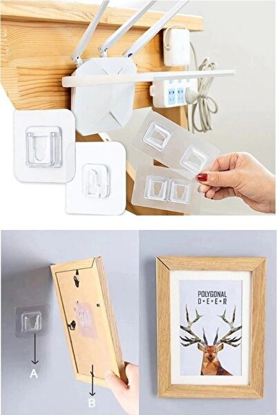 BarkoFix 5 ADET Çift Taraflı Yapışkanlı Geçmeli Klips Eşya Sabitleme Askısı Şeffaf Duvar Askı Banyo Askı