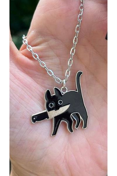 Köstebek Black Cat with Knife Blac Cat Necklace
