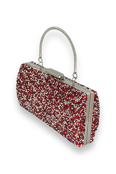 Biçanta Red Color Jewelled Metal Handle Large Size Evening Dress Evening Bag Engagement Wedding Invitation Prom