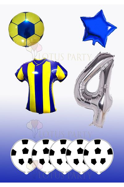 LOTUS PARTY Yellow Navy Blue Football Themed Birthday Set - Yellow Navy Blue Jersey Foil Balloon - 4 Years Old Foil Balloon
