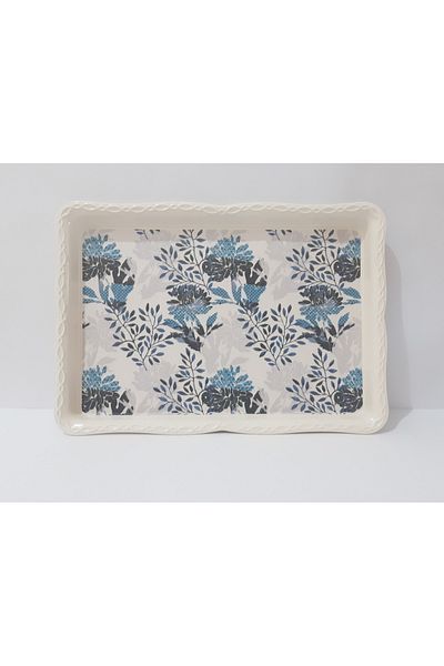 renkli çiçekler Tea Tray Blue Patterned Melamine Tea Tray 33x24.5 cm