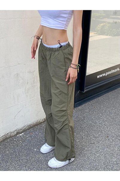 alhemengelir Ayarlanabilir Bel Paraşüt Kumaş İnce Baggy Pantolon