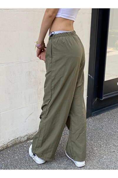 alhemengelir Ayarlanabilir Bel Paraşüt Kumaş İnce Baggy Pantolon